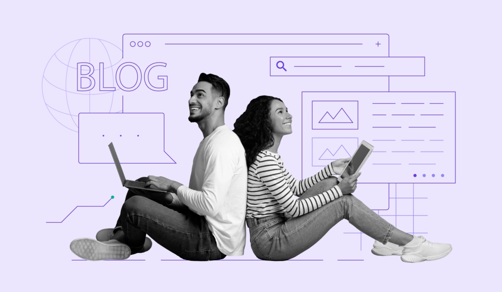 "An illustration representing blogging, featuring content creation, SEO, and engagement strategies used by a Freelance Digital Marketer in Palakkad to drive online growth."